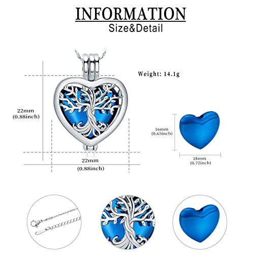 Tree of Life Urn Necklaces for Ashes Heart Shape Cremation Jewelry Memorial Keepsake Jewelry Gifts for Women Men Memorial Lockets Ashes Holder for Pet (Silver-blue) - Image 2