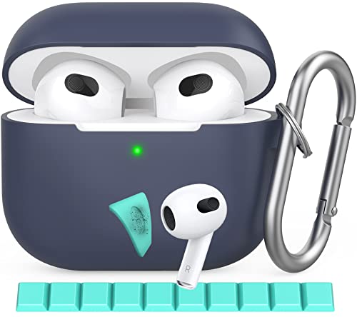 FTRONGRT AirPods Pro 3 Hülle Navy Blau - Weiches Silikon Mit Karabiner