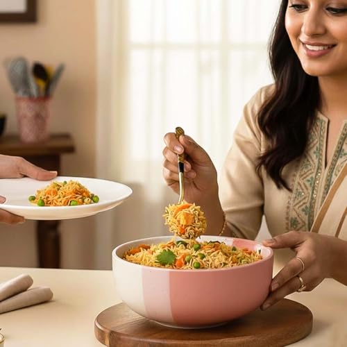 Image of The Earth Store TT Pink Large Ceramic Bowl Set of 1, 800 ML | Microwave & Dishwasher Safe Serving Bowl | Ideal Use for Salad, Cereal, Noodle, Pasta & Mixing | Home & Restaurant Use
