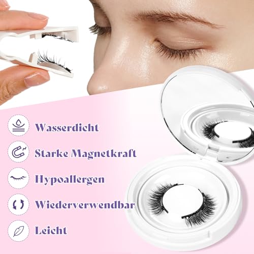 Crislashes Magnetische-Wimpern Set mit Applikator, Kein Kleber erforderlich Magnetische Wimpern Einfach anzubringen und zu entfernen, Magnet-Wimpern Wiederverwendbar und natürlicher Look (08 Set-A)