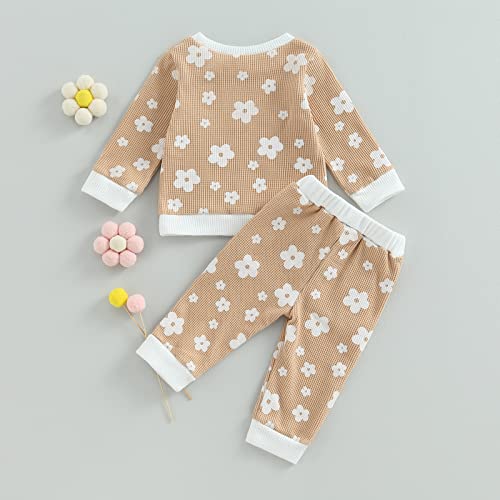 Newborn Infant Baby Girl Clothes Set Sweatshirts Tops Pants Toddler Girl Outfits Gifts 3 6 9 12 18 24 Months (M-Khaki, 0-6 Months) - Thumbnail 4