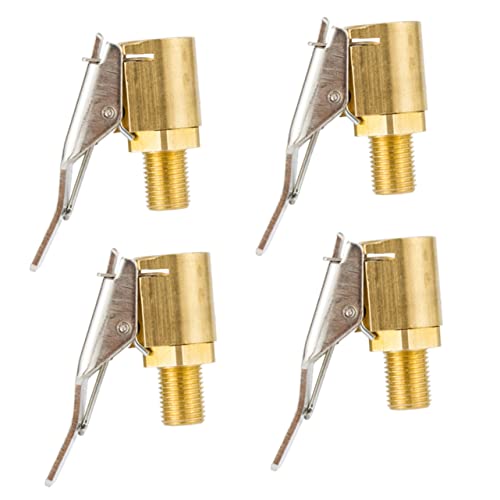 JECOMPRIS 4pcs Car Inflatable Chuck Tire Air Chuck Tire Inflator Clip on Air Chuck Air Chuck Pump with Gauge Aluminum Stem Cap Tire Connector Air Pump Clip Ball Pump Golden Copper