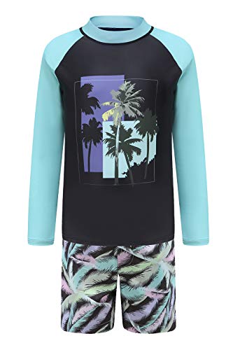 HowJoJo Kids Rash Guard Set Boys Long Sleeve Swim Trunks and Swim Shirt Sets Two Piece Swimsuits Size 12/10-12