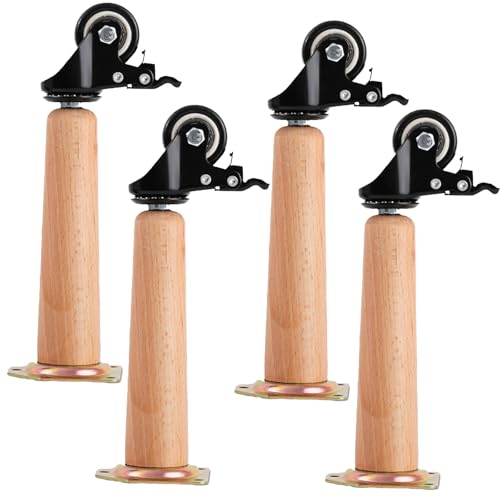 Patas Muebles Madera 4pcs, con Ruedas Universales, Patas Mesa Centro, Patas de Muebles Macizos, Patas Somier Universales, Patas Silla para Mesitas de Noche, Cocina, Escritorio(Vertical,65+6.2 cm)