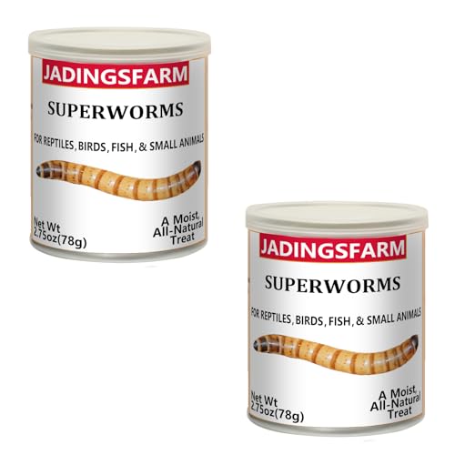 JADINGSFARM 2 Pack Gourmet Canned Superworms for Reptiles & Exotic Pets Healthy High Protein Pet Treats Supe Worms for Lizards Reptiles Birds Fish Hedgehogs etc 5.5 oz Total