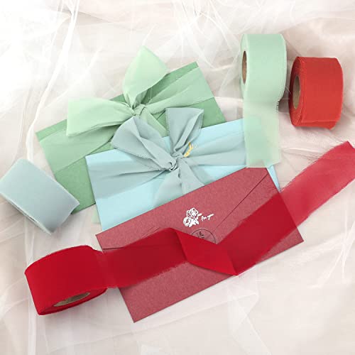 Cakasi Handmade Fringe Chiffon Ribbon Light Blue 21Yd Chiffon Silk Ribbon 1-3/4" X 1 Rolls For Wedding Invitations Bridal Bouquets Backdrop Decorations Invitations Gift Wrapping Diy Crafts #TOP4