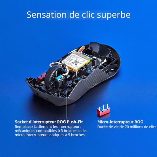 ASUS ROG GLADIUS III WIRELESS AimPoint – Souris gaming (Connectivité tri-mode : 2.4GHz RF / Bluetooth / fillaire, capteur optique 36000 dpi, 6 boutons programmables, switches interchangeable)
