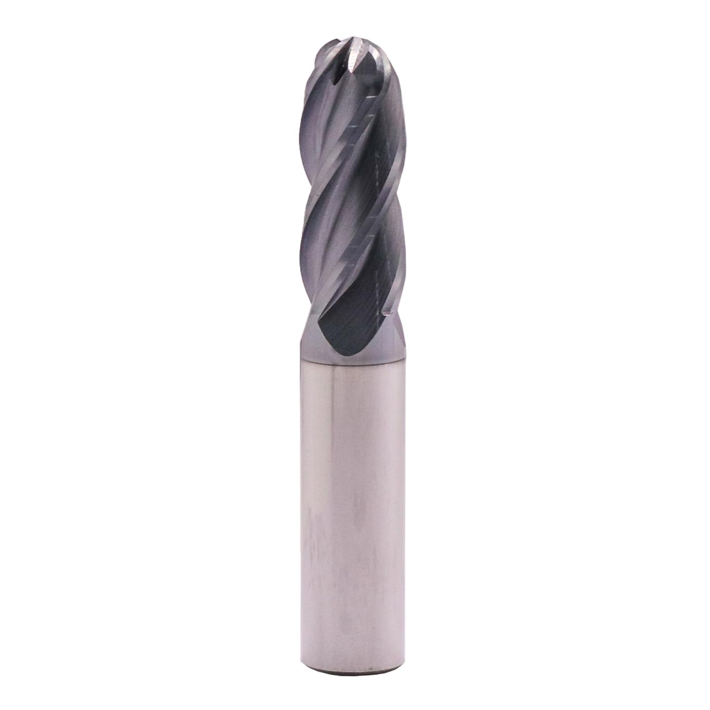Ball Nose Solid Carbide End Mill Cutter(1Pc, 1/2in), AlTiN Coated, 4 Flute, 30° Helix, 1/2" Cutting, 1/2" Shank, 1-1/4" LOC, 3" OAL for Milling Stainless Steel, Hardened Steel, Alloy Steel