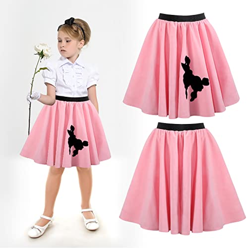 Patelai 2 Pcs Poodle Skirts For Girls 50S Costumes Kids Pink Poodle Skirts Toddler Girls Outfit Cute Loose Pleated Retro Felt For Halloween Party #TOP3