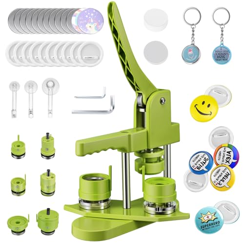 Máquina De Insignias De 25 32 58 Mm Button Maker Machine 300 Juegos De Insignias De Plástico, Zimiking Con 10 Abridores De Botellas, 10 Juegos De Llaveros, Moldes Y Cortador De Papel Redondo Verde