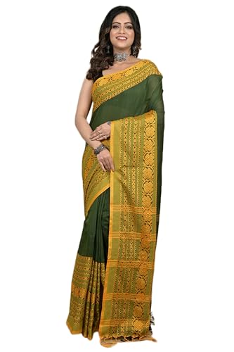 Image of eC ESHA'S COLLECTION Women's Cotton Blend Begumpuri Handloom Saree With Unstitched Running Blouse Piece
