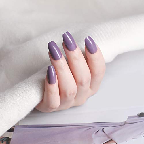 Laza 96pcs Colorful Fake Nails Ballet Coffin Ballerina Medium Full Cover Long UV Coat Artificial Acrylic Nails for Daily Use - Grape Rum