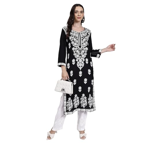 Image of Embroidered Chikan Kurta with pant ethnic Indian wear- Lucknow Chikankari, traditional chikankari