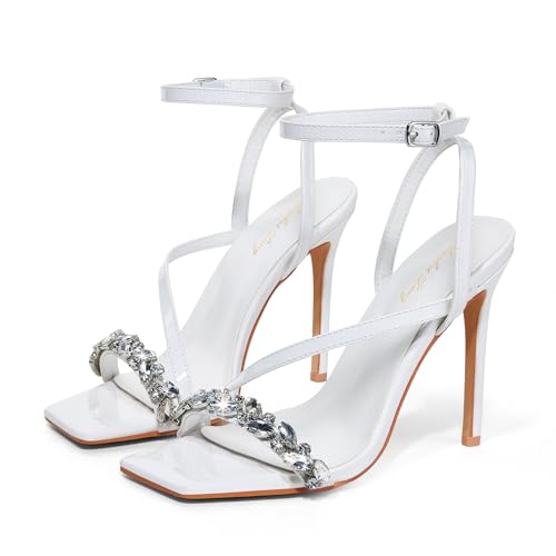 Elisabet Tang Women’s Crystal Stilettos Heeled Sandals, 4 Inch Square