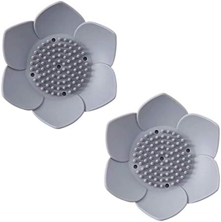 Infinite Node Hand Soap Dish, Lotus Flower Shaped Silicone Draining Bar Soap Tray and Sponge Holder for Bathroom Shower Kitchen, 2 Pack Soap Saver (White & Gray)