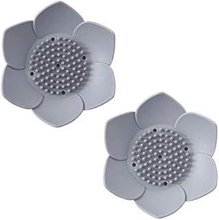 Infinite Node Hand Soap Dish, Lotus Flower Shaped Silicone Draining Bar Soap Tray and Sponge Holder for Bathroom Shower Kitchen, 2 Pack Soap Saver (Gray)