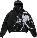 ISMT TZ TM Y2K Halloween Skull/Spider Print Hoodie Men's Casual Gothic Hooded Sweatshirt Fashion Tops Harajuku (Spider,Large)