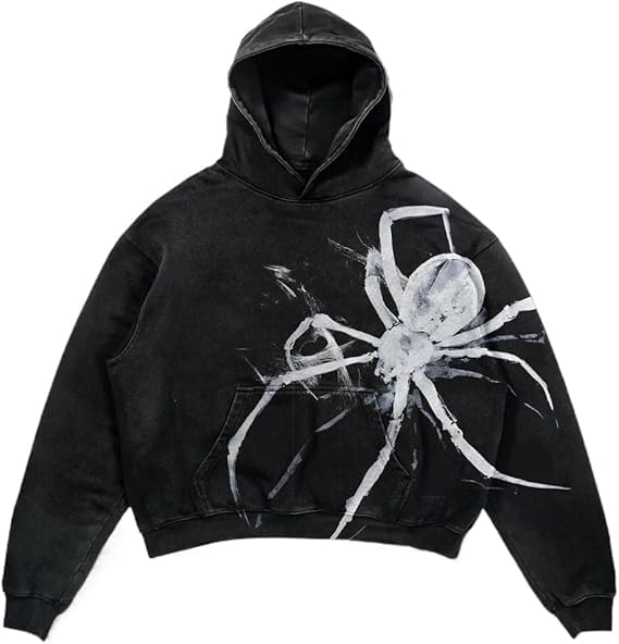 Qualitup Unisex Hellstar/Spider Horror Hoodie Y2K Dark Streetwear Gothic Punk High Street Fashion Halloween Must-Have