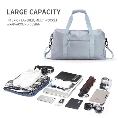 Travel Duffle Bag,Sport Gym Bag for Men And Women with Wet Pocket,Weekender Bag Carry On Tote Bags for Airplane Light Grey — view 2