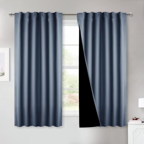NICETOWN 100% Blackout Curtains 63 inches Long, Thermal Insulated Full Blackout Lined Drapes, Privacy Energy Efficiency Window Draperies for Bedroom K