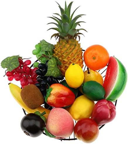 Meiwlong 18 PCS Artificial Fruits Decoration Home Fake Pineapple Grape Strawberries Pear Oil Fruit Orange Lemon Wax Apple Watermelon Banana Kiwi Pineapple Peach Combination