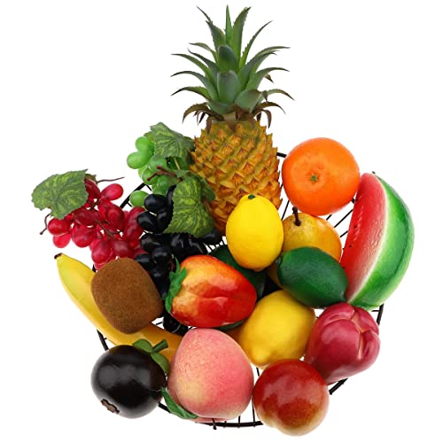 Meiwlong 18 PCS Artificiel Fruits Décoration Home Fake Pineapple Grape Strawberries Pear Oil Fruit Orange Lemon Wax Apple Watermelon Banana Kiwi Pineapple Peach Combination Cover