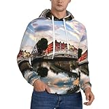 HKHLHLH Dublin Ireland Ha Penny Bridge River - Sudadera de invierno para hombre, forro polar grueso, bolsillo canguro, ajuste cómodo, sudadera de invierno, Negro, XL
