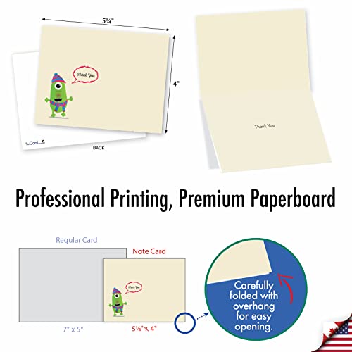 The Best Card Company - Thank You and Gratitude Cards (Box of 10), All Occasions Note Cards, Stationery Set 4 x 5.12 inch- Hipster Monsters M2974