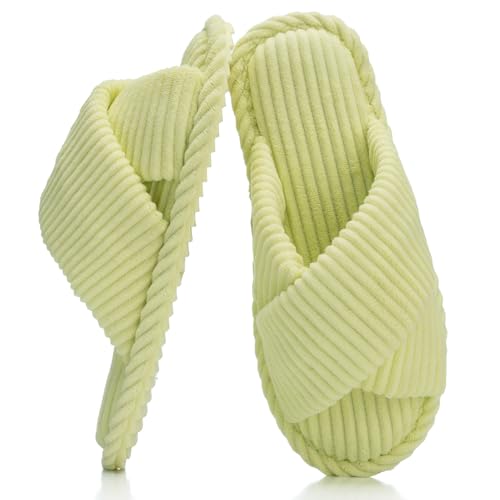 Image of GOEWY Slippers for Women Memory Foam House Bedroom Corduroy Crossbands Open Toe Slides Sandals Shoes Comfy Trendy Gift for womens Anti-Skid sole