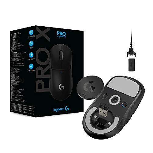 Mouse Gamer Sem Fio Logitech G PRO X SUPERLIGHT com Tecnologia LIGHTSPEED, Ultraleve 63g, 5 Botões Programáveis, Sensor HERO 25K e Bateria Recarregável - Compatível com POWERPLAY - Preto glide