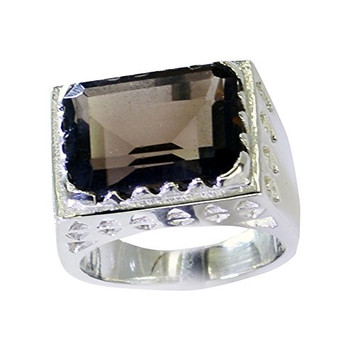 Bague fiançailles Quartz fumé émeraude et Argent Sterling chic