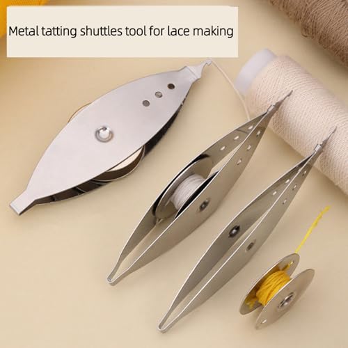 Image of 2pcs Stainless Steel Tatting Shuttle Kit Hand Lace-Making Craft Tool Metal Tatting Shuttle for Knitting, Weaving Machine (Silver)