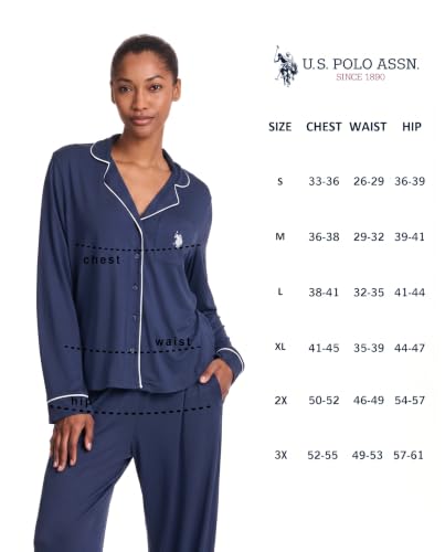 Image of U.S. POLO ASSN. Womens Lightweight Notch Collar Pajama Set | Classic Button Down Pajamas for Women with Long Sleeve Top and Pajama Pants