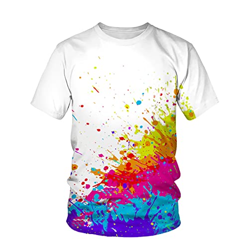 Kurzärmeliges T-Shirt für Herren, Rundhalsausschnitt, Übergröße, lockeres T-Shirt, Oberteil, Herren, Batikfärbung, mehrfarbig, bedruckt, Shirts, Outdoor-Mode, lässig, lustiger Pullover, A6-gelb, M Cover