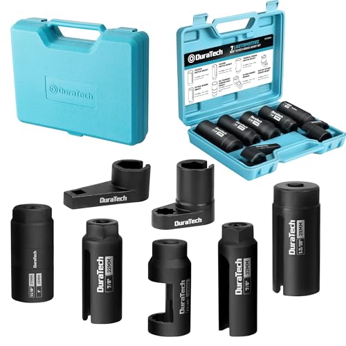 DURATECH 7PCS O2 Oxygen Sensor & Oil Pressure Socket Set 1/2 3/8 Drive x 22mm (7/8) 27mm 29mm Oxygen Socket Wrench O2 Sensor Remover Removal Tool