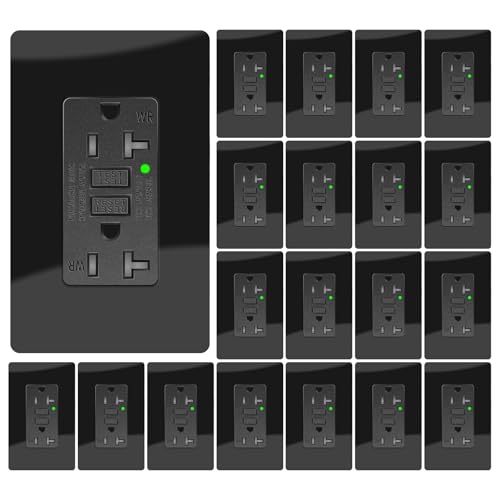 20A Black GFCI Outlet, TR &amp; WR Ground Fault Protector with LED Indicator, Tamper &amp; Weather Resistant GFI Electrical Receptacle, ETL Listed, Wallplate Included, 20 Pack