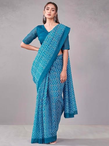 Image of Satrani Women's Chanderi Printed Saree with Unstitched Blouse Piece