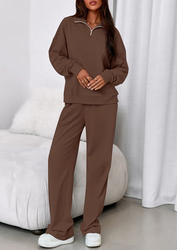 PRETTYGARDEN Womens Casual Two Piece Sets Fall 2025 Outfits Quarter Zip Sweatshirts Straight Leg Pants Sweatsuits Tracksuit3