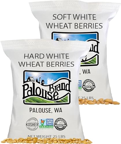 Image of Palouse Brand Certified Glyphosate Residue Free Hard White Wheat and Soft White Wheat Berries | 50 lbs | Non-GMO Project Verified | Kosher (25 lbs each)