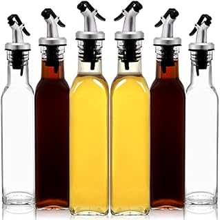 Tebery 4 Pack Oil and Vinegar Cruet Glass Bottles with Pourers, 8.5OZ Clear Glass Olive Oil Dispenser, Cooking Oil Container for Kitchen