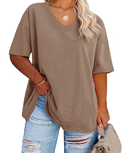 Image of Women's Plus Size V Neck T Shirts Summer Half Sleeve Tees Cotton Tunic Tops