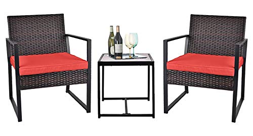 Grepatio 3 Piece Patio Conversation Set, Outdoor Wicker Furniture with 2 Chairs