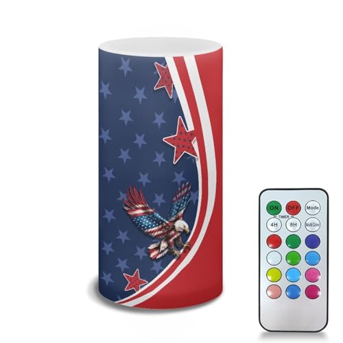 Image of Poceacles 4th of July Eagle American Flag Star LED Candle Patriotic Flickering Wick Electric Candles Independence Day Decorative Tealight for Home Fourth of July Decoration