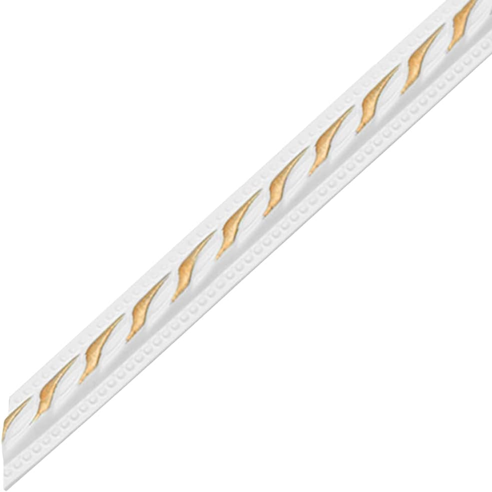 2 Meters Wall Moulding Trim Peel and Stick Crown Molding, Flexible Baseboard Trim Ceiling Trim Molding,Width 15mm,Gold+White
