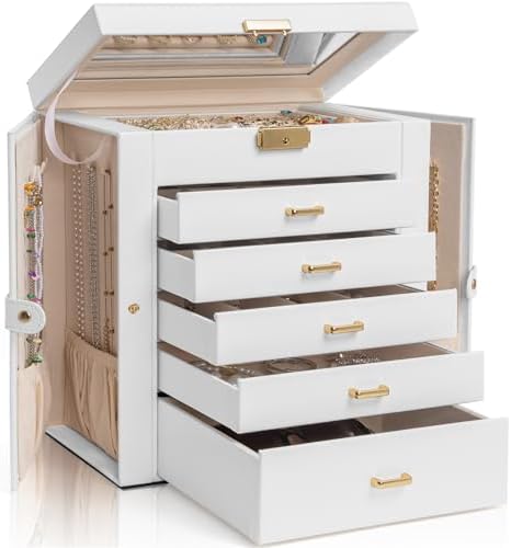 Amazon.com: AKOZLIN Large 6-Tier Jewelry Box Lockable Leather Jewelry ...
