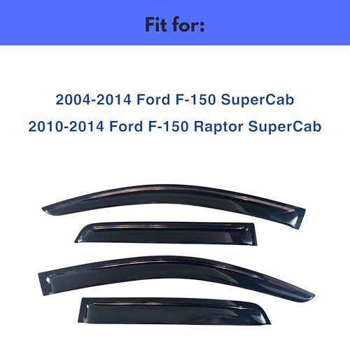 Image of IG Window Visors Fit for 2004-2014 Ford F150 SuperCab, Out-Channel Rain Guards Vent Wind Deflectors 4PC, Truck Accessories for 10-14 F-150 Raptor SuperCab (Extended Cab Only)