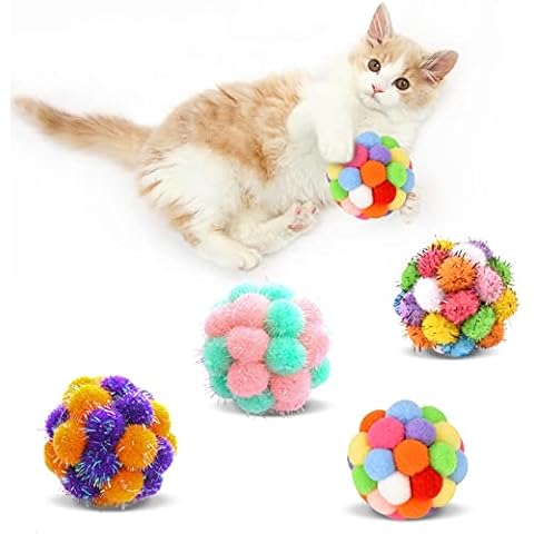 TUSATIY Cat Toys Balls with Bells,5PCS Cat Pom Pom Balls Toy,Tinsel Balls for Cats, Interactive Cat Toys for Indoor Cats and Kittens,Suitable for Small Pets Entertainment Cover