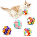 TUSATIY Cat Toys Balls with Bells,5PCS Cat Pom Pom Balls Toy,Tinsel Balls for Cats, Interactive Cat