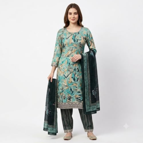 Image of Women's Embroidered Pant with Dupatta Set Ethnic Straight| Traditional Elegant Embroidery Work | Regular Fit | Three-Piece Ethnic Dress Set