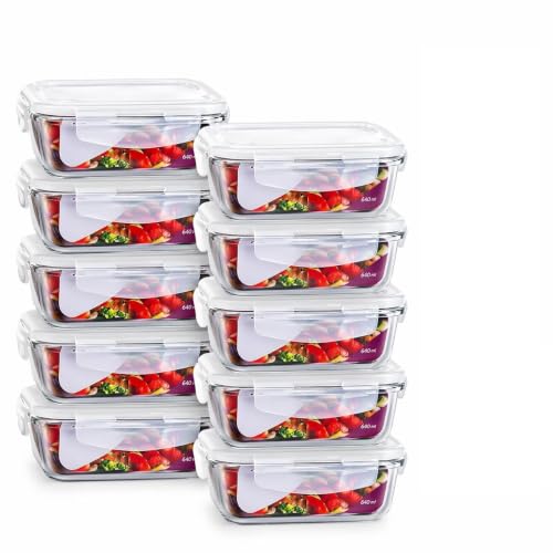 Kit 10 Potes Herméticos de Vidro 640ml para Marmitas e Organização